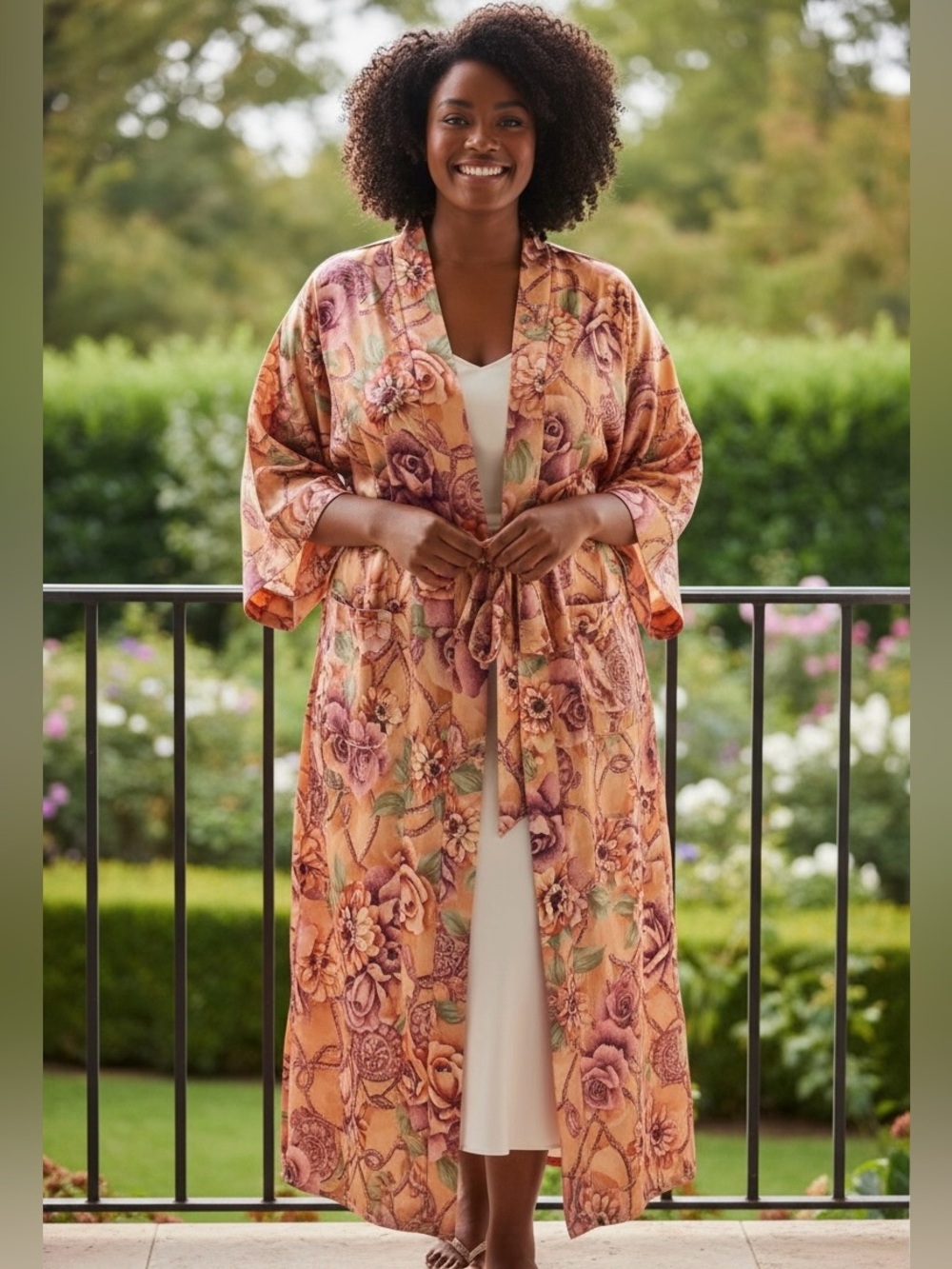CALIFORNIA DYNASTY vintage Y2K floral liquid satin robe